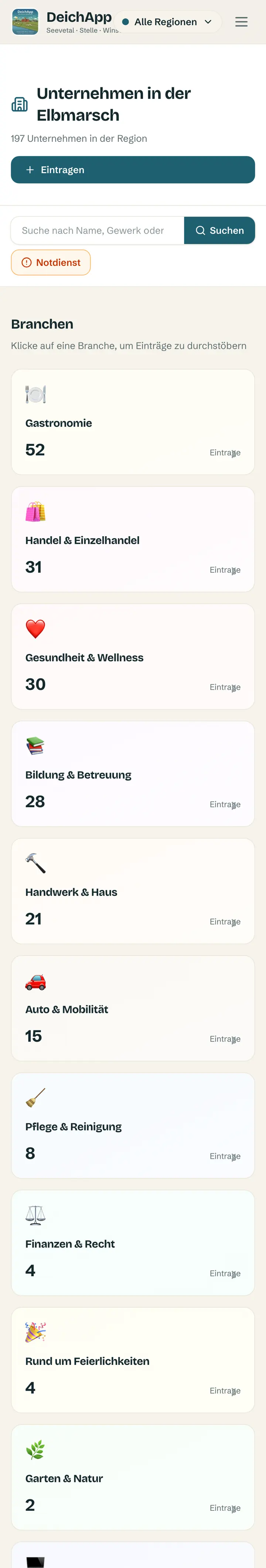 DeichApp: Unternehmensverzeichnis der Region