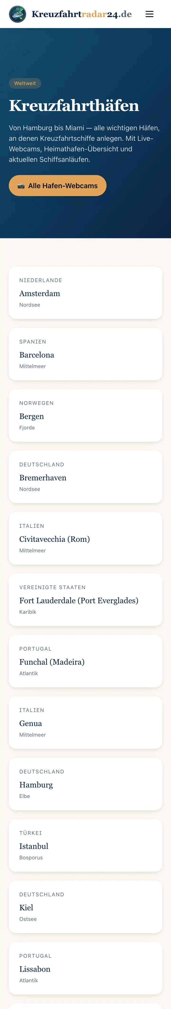 Kreuzfahrtradar24: Hafenverzeichnis