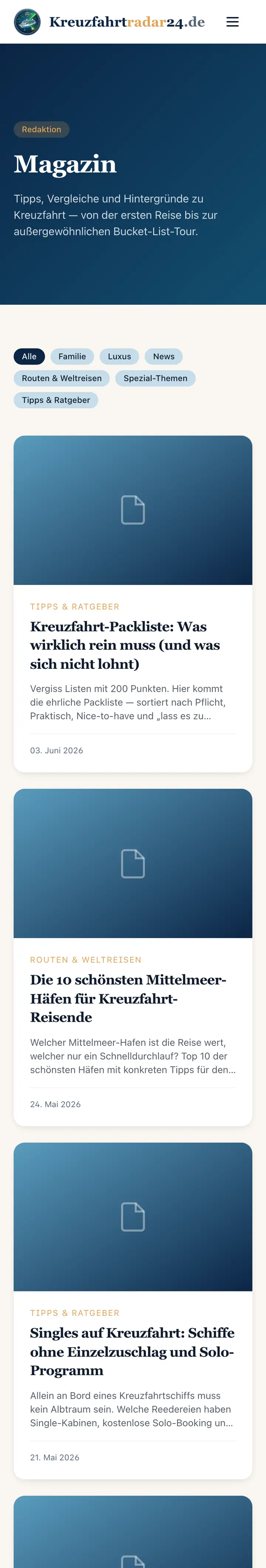 Kreuzfahrtradar24: Magazin und Reedereiporträts