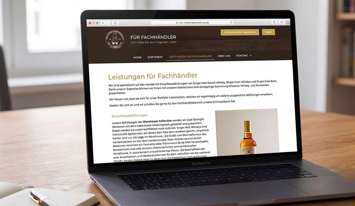 Geschlossener Fachhändler-Bereich „Für Fachhändler — Vom Fass bis zum eigenen Label