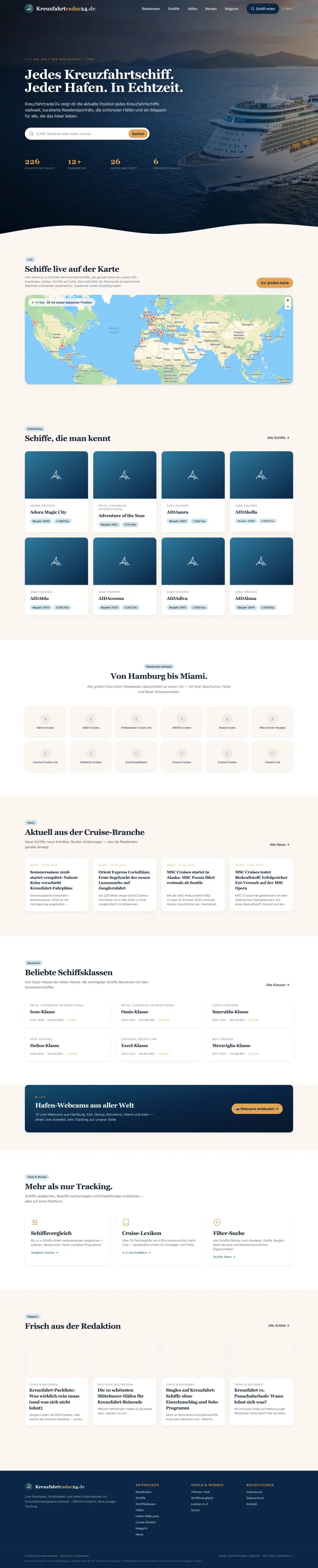Screenshot der Website Kreuzfahrtradar24