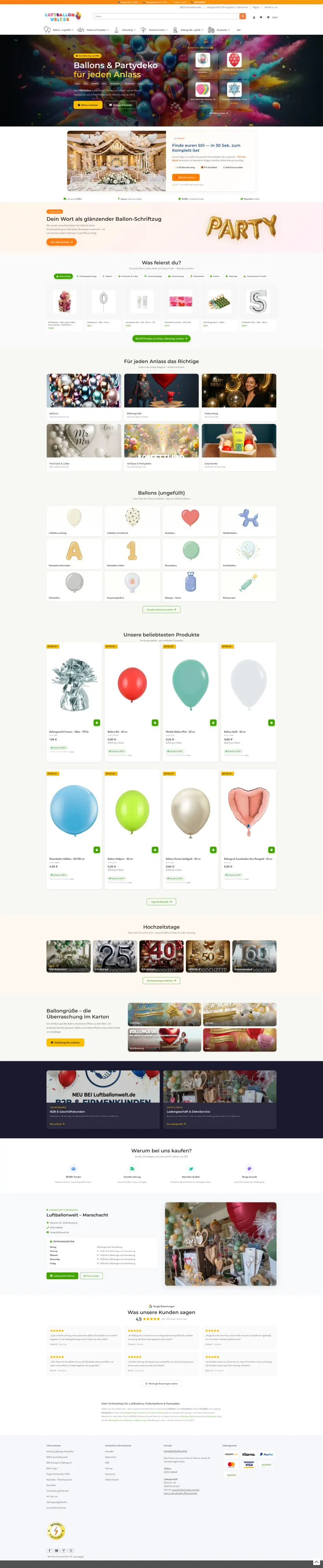 Screenshot der Website Luftballonwelt